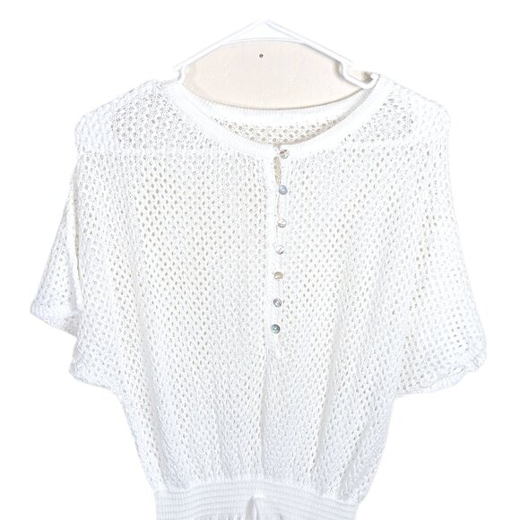 CUPSHE Crochet Knit Dress Women’s L White Midi Button Coastal Beach Swim Cover - Picture 1 of 6